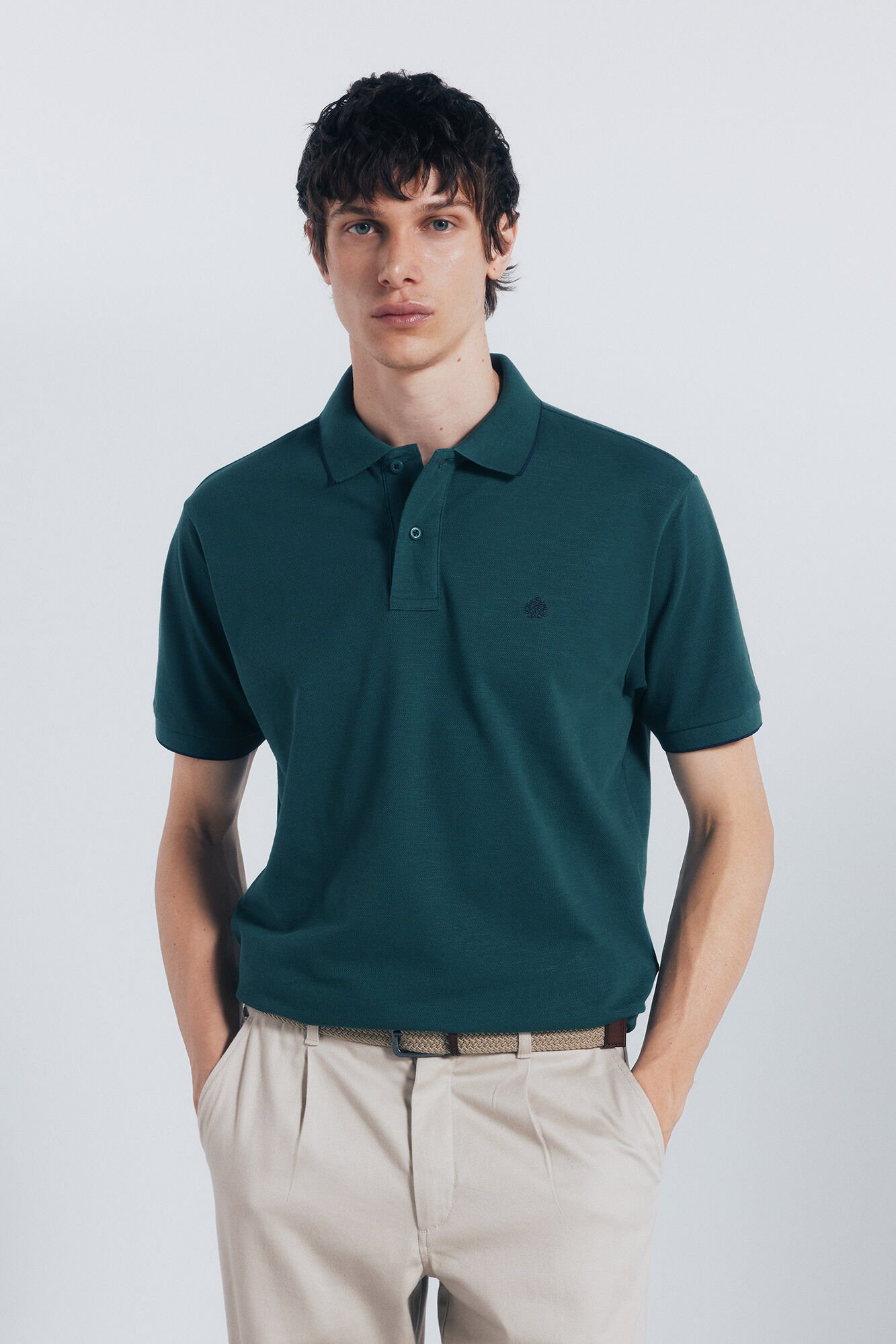 Springfield Fancy piqu&eacute; polo shirt with regular fit tipping neck