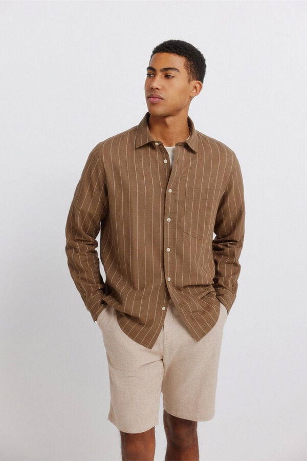 Springfield Bermuda dobby en lin comfort fit camel