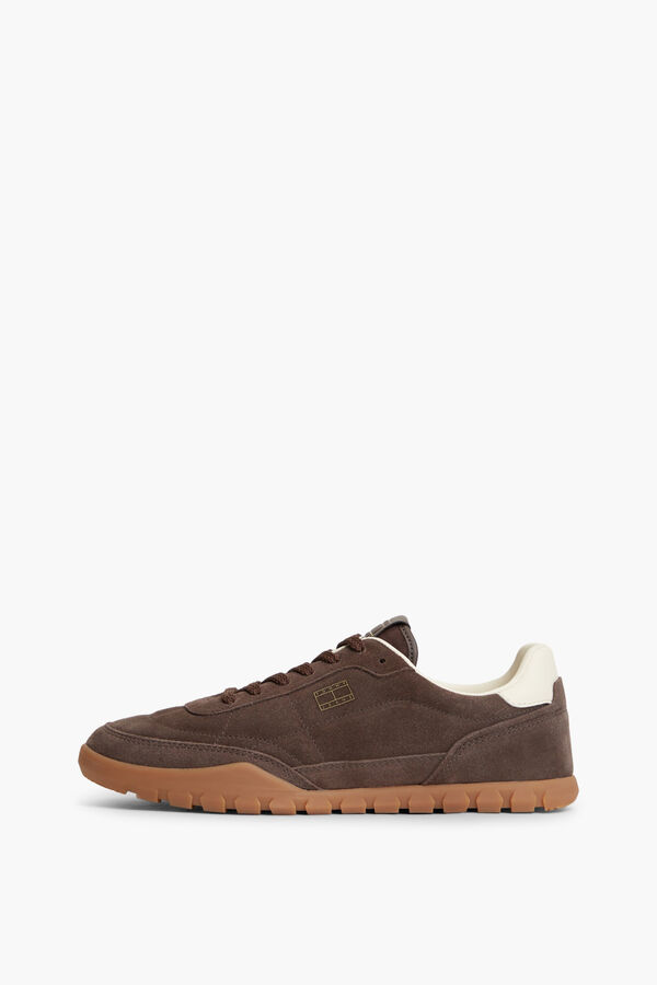 Tommy Jeans Leather sneakers with flag brown