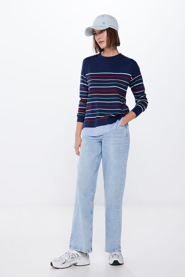 Springfield Two-material striped jumper navy mix