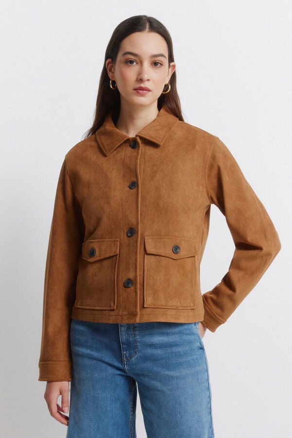 Springfield Suede jacket with pockets mink