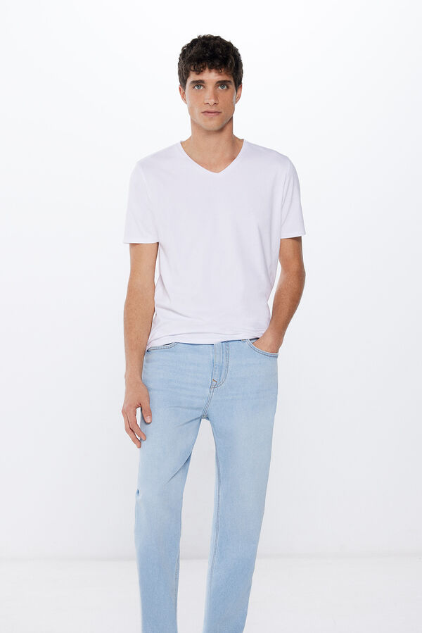 Springfield T-Shirt V-Ausschnitt Elasthan blanco