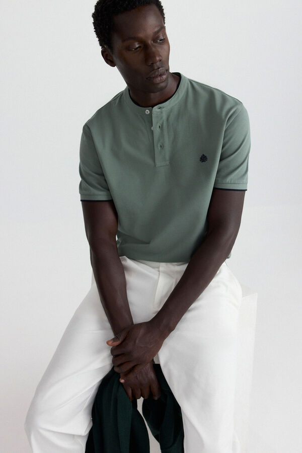 Springfield Piqu&eacute; mandarin collar slim fit polo shirt green