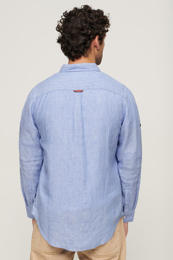 Springfield Camisa de manga comprida de linho informal azul