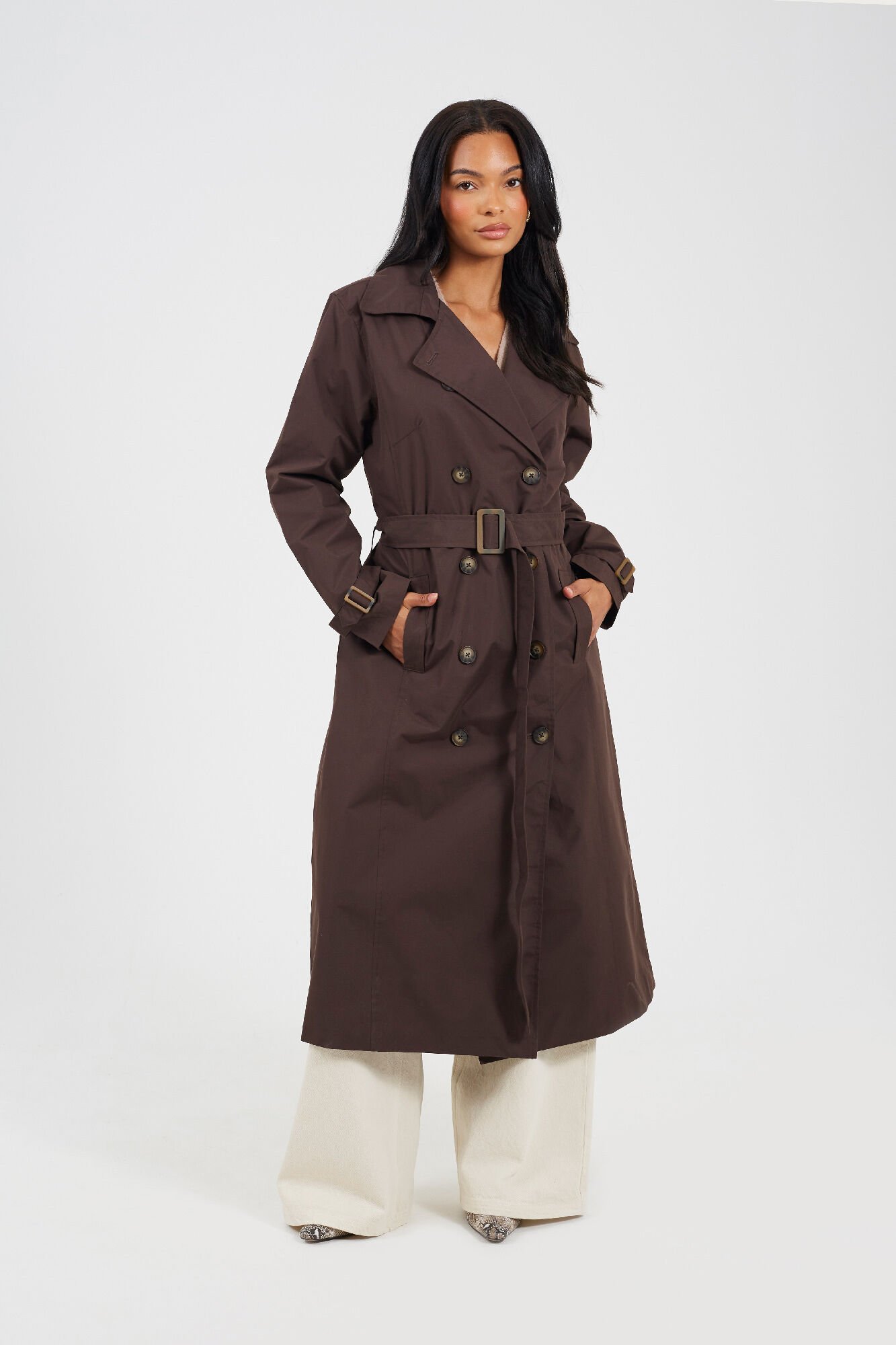 Brave Soul Gabardina larga con cintur&oacute;n