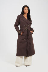 Brave Soul Long belted trench coat nude