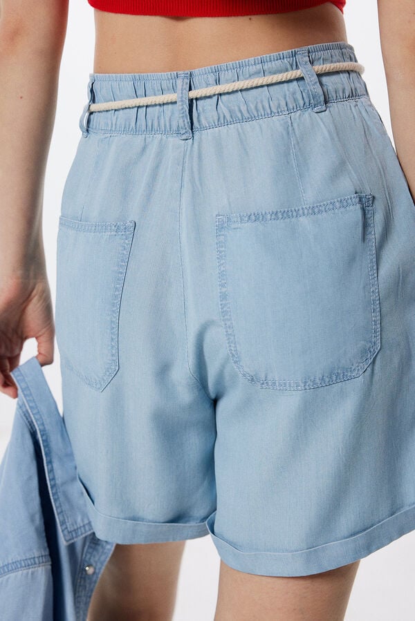 Springfield Shorts Jeans Tencel Gürtel blau
