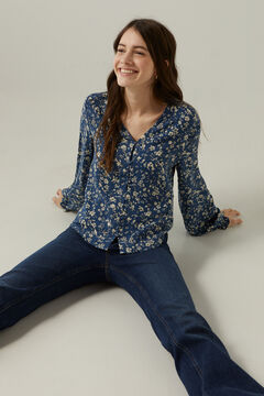Springfield Printed blouse with mini flounced cuffs bluish