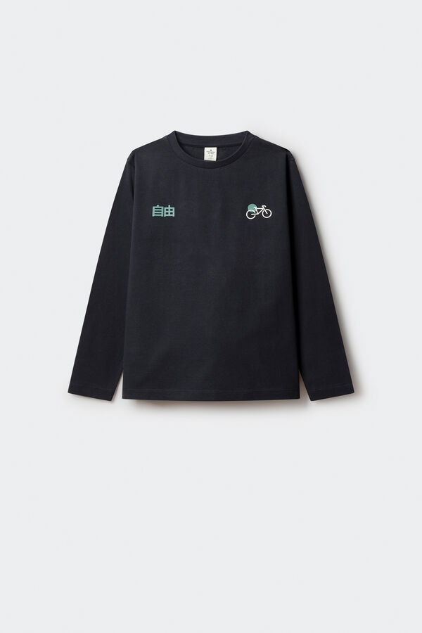 Springfield Kids Camisa de manga comprida de bicicleta japonesa para meninos azul