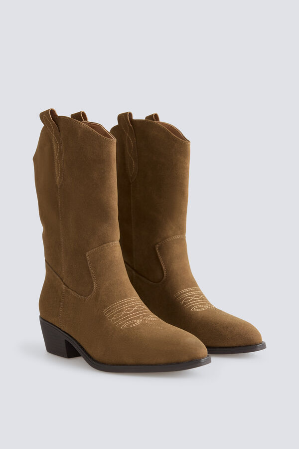 Springfield Faux suede high cowboy boots nude