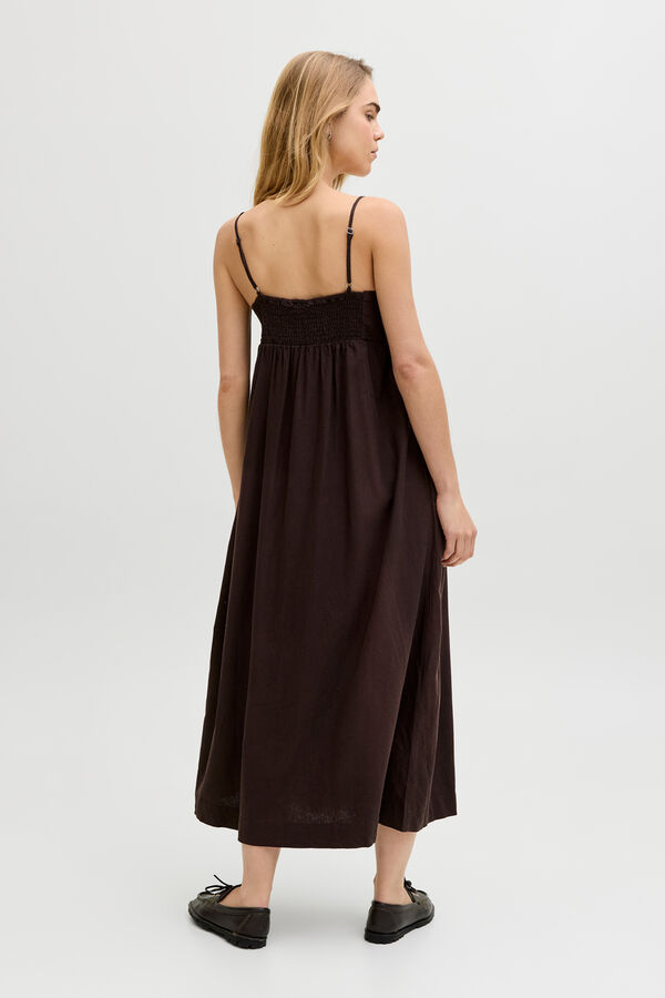 Jack & Jones Vestido largo lino marr&oacute;n