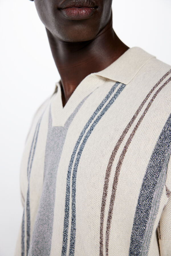 Springfield Short sleeve striped jumper with a polo shirt-style neck grey