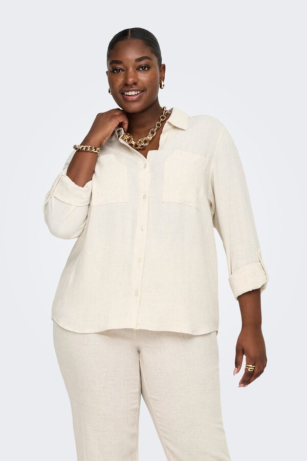 Only Carmakoma Camisa fluida talla grande beige