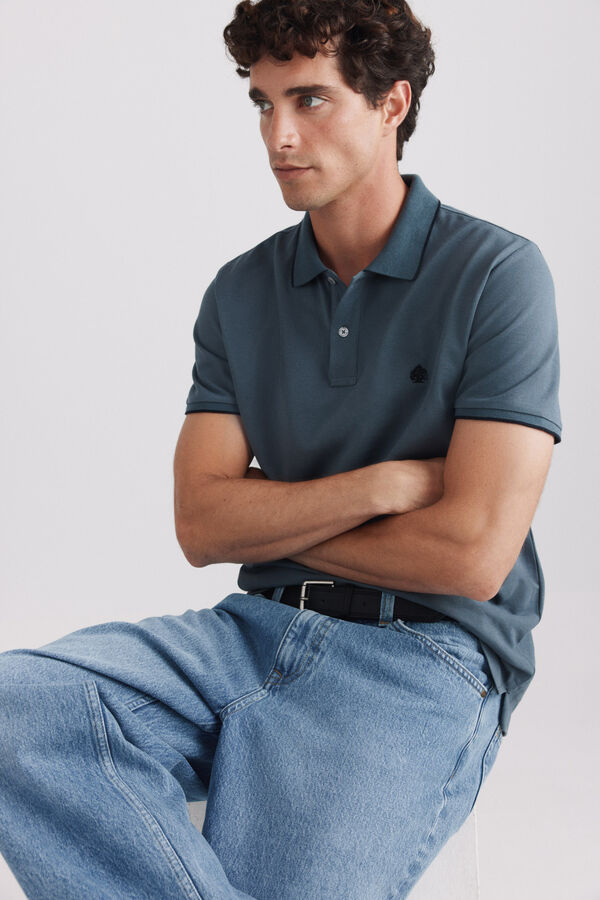 Springfield Polo piqu&eacute; contrastes slim fit bleu