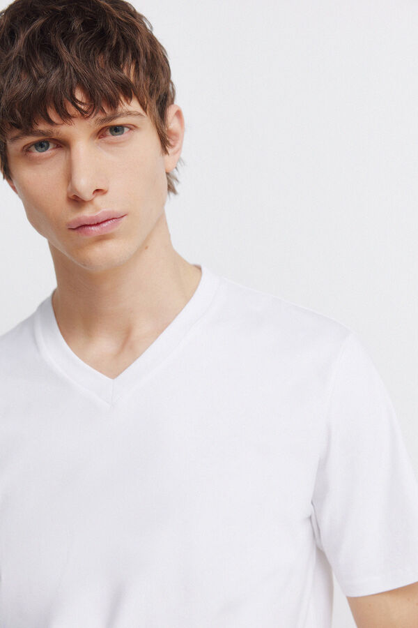 Springfield Lycra V-neck slim fit T-shirt white
