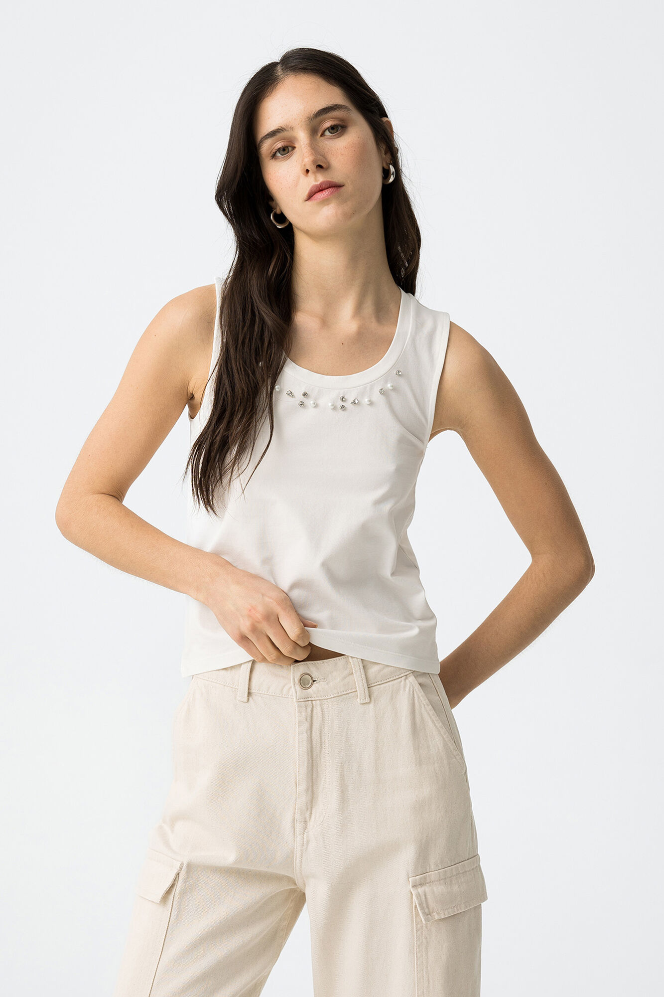 Tiffosi top curto canelado com apliques