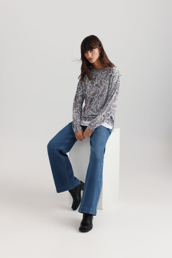 Springfield Printed two-material long sleeve T-shirt grey