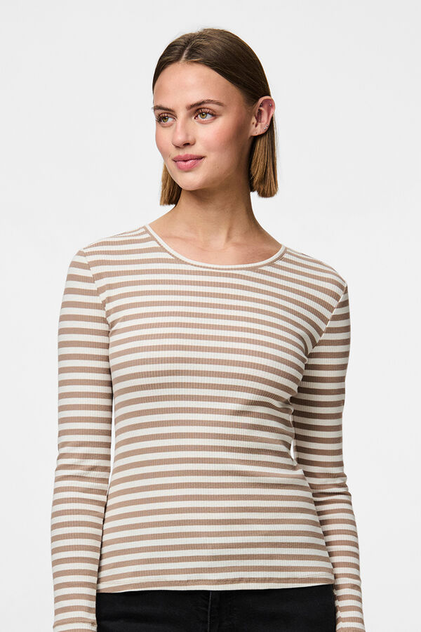 Pieces Ribbed long-sleeve T-shirt nude
