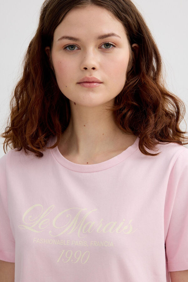 Inside Short sleeve T-shirt with message pink