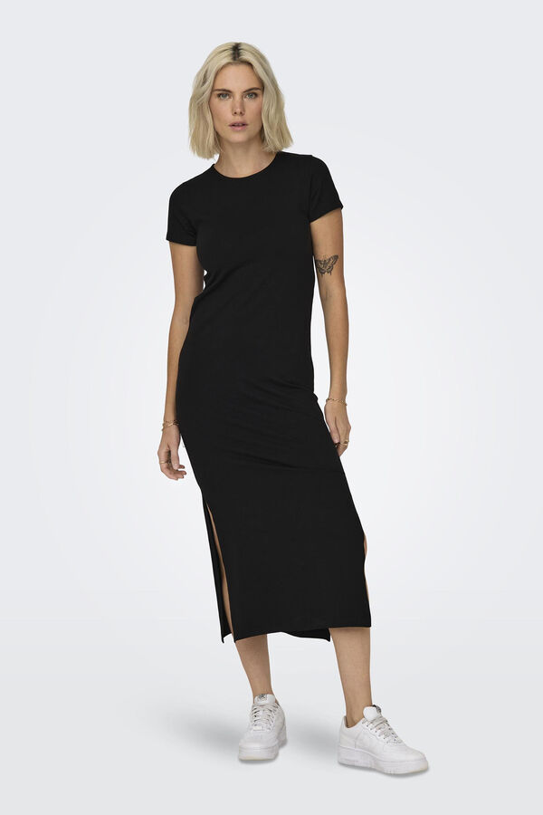 Springfield Long dress with round neck crna