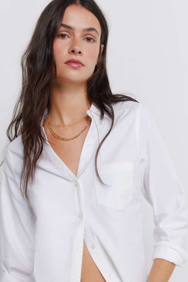 Springfield Oxford NECKLINE V cotton shirt white