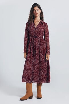 Springfield Vestido midi camiseiro estampado vermelho