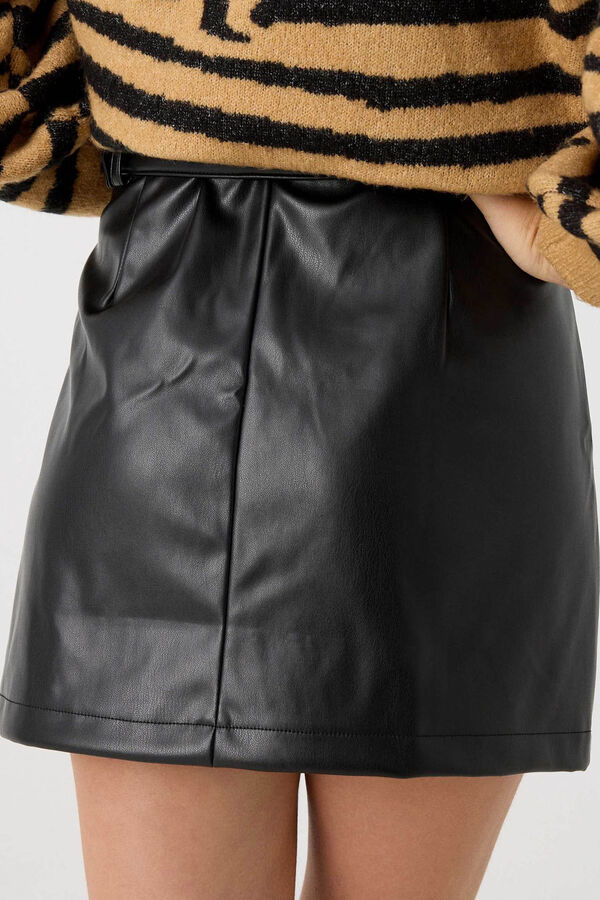 Springfield Faux leather mini skirt with belt black