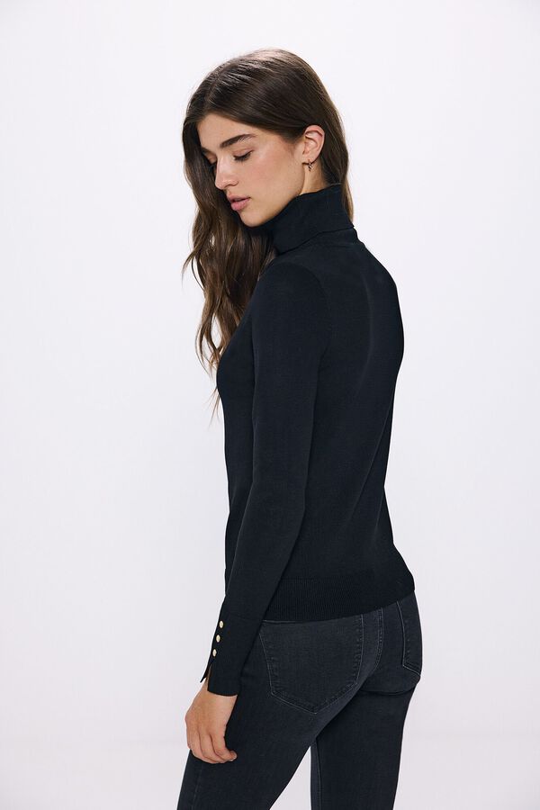 Springfield high neck sweater with buttons at cuffs black