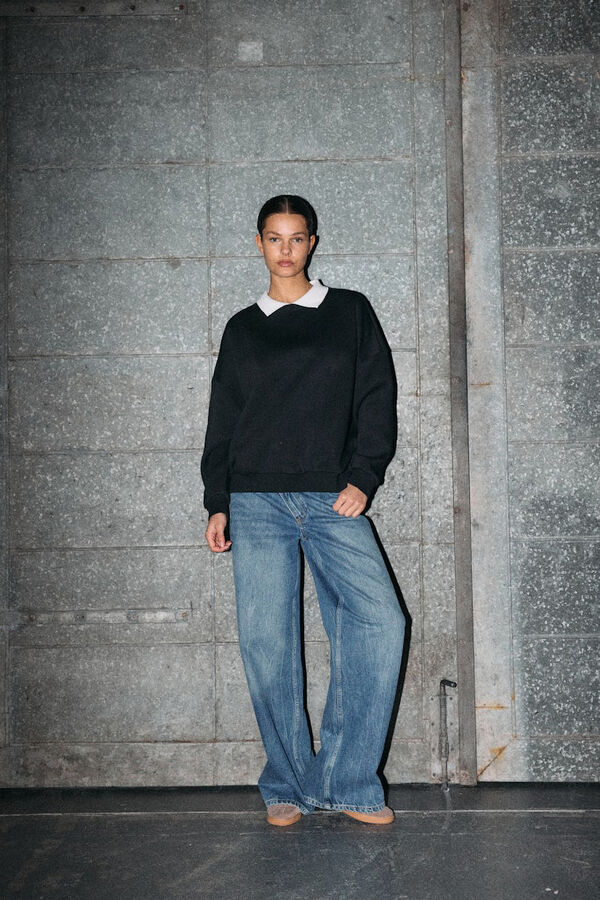 Noisy May Sudadera cuello camisa negro