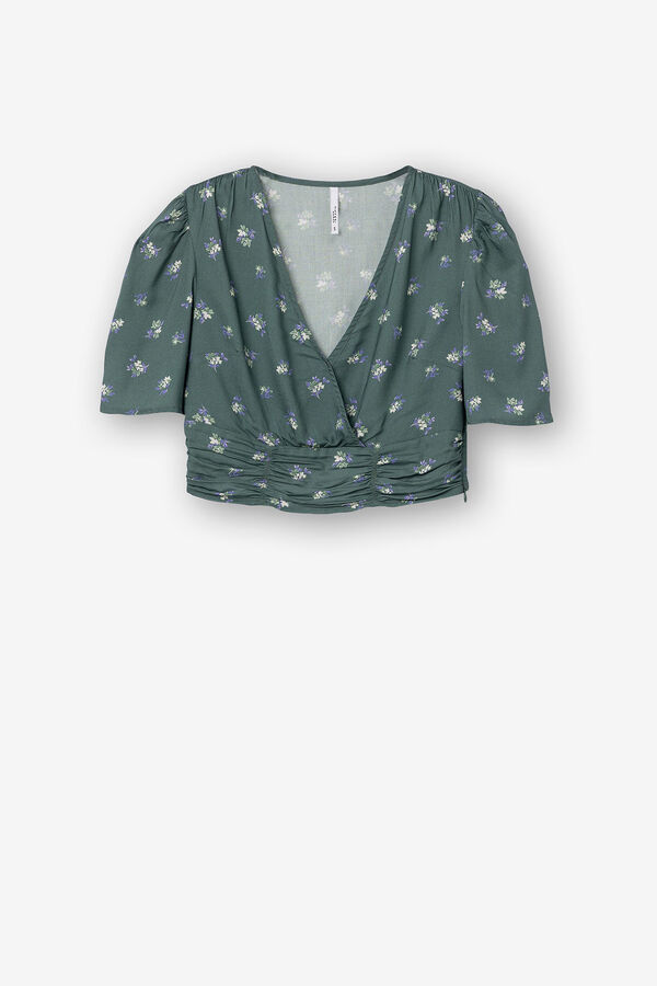 Springfield Cropped Floral Print Top dark green