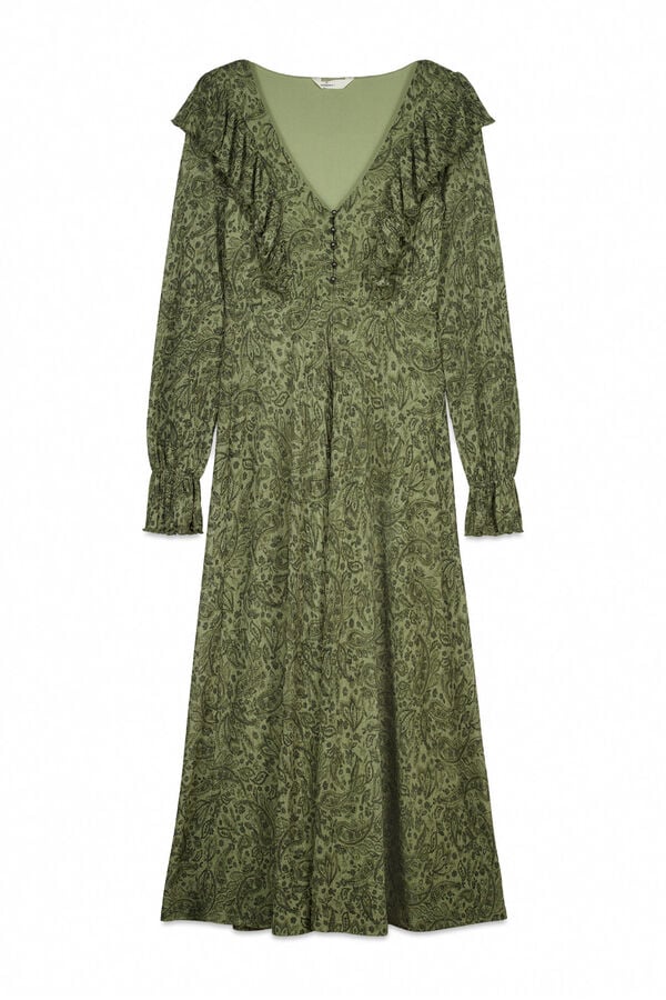 Springfield Green print dress beige