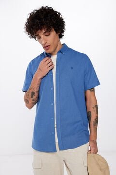 Springfield Camisa de manga curta em linho azul indigo