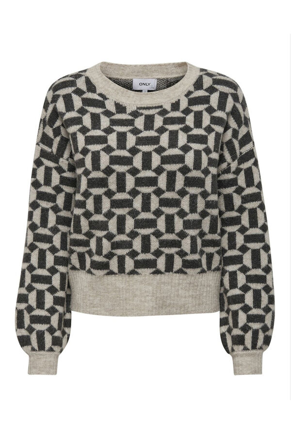 Only Jacquard round neck jumper grey