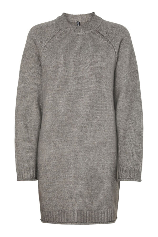 Pieces Knitted Dress with Stand-Up Collar Siva