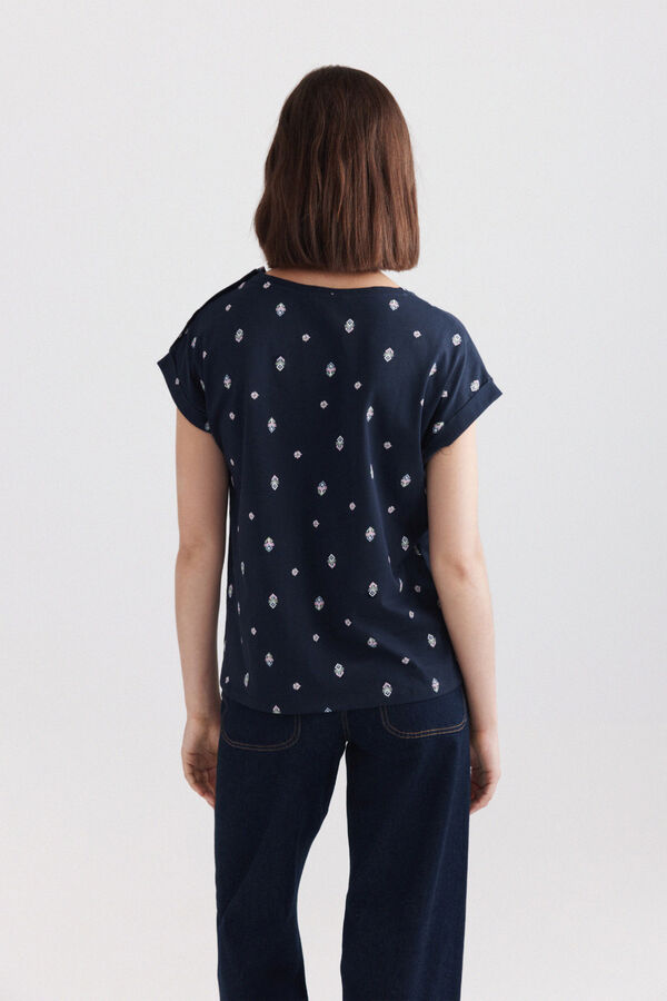 Springfield Printed shoulder button T-shirt blue