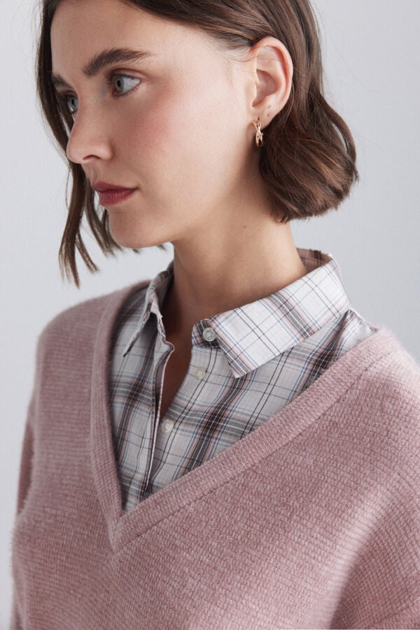 Springfield Plaid fine knit jumper pink