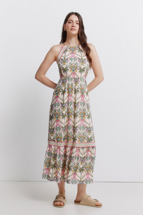 Springfield Printed halterneck dress printed