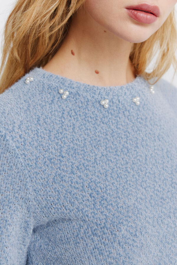 Springfield Chenille T-shirt with fancy neck blue