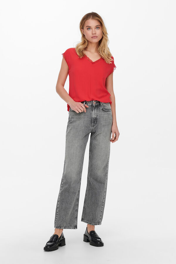 Only Short-sleeved lace blouse burgundy