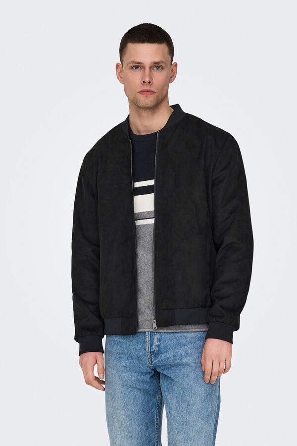 Only & Sons Faux suede bomber jacket black