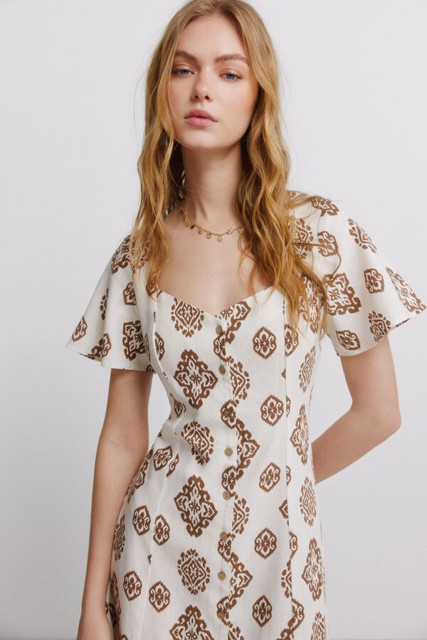 Springfield Printed shirt dress brown
