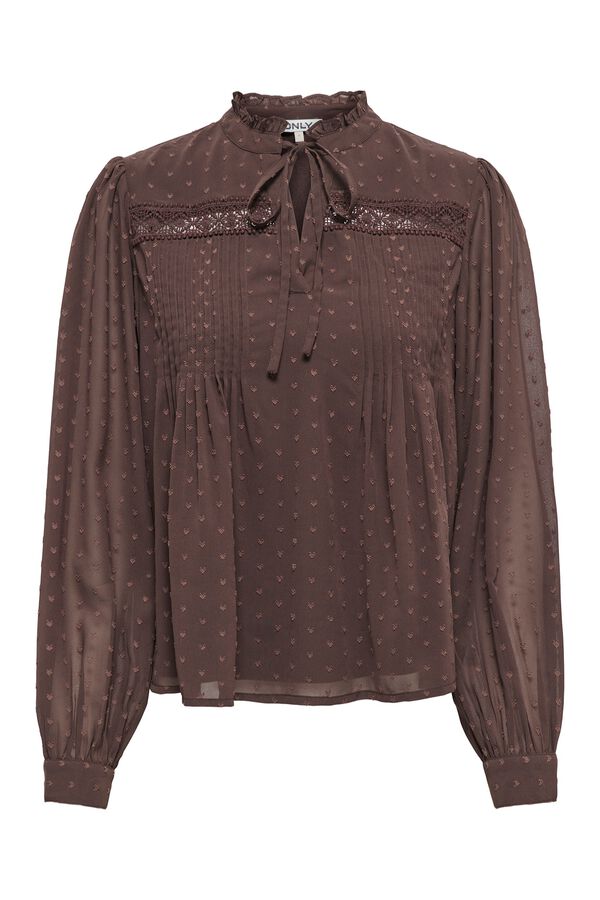 Only Blusa de plumeti manga larga marr&oacute;n