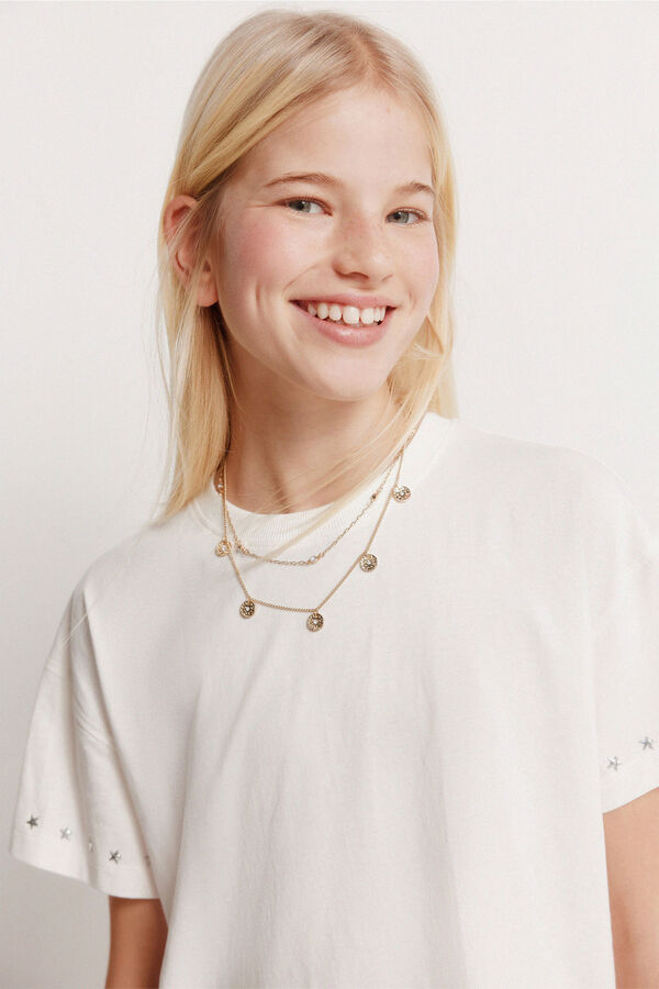 Springfield Kids Majica sa kratkim rukavima sa nitnama za devojčice Bež