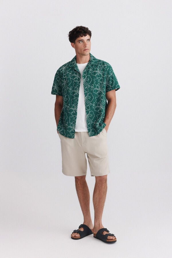Springfield Embroidered short sleeve bowling shirt green