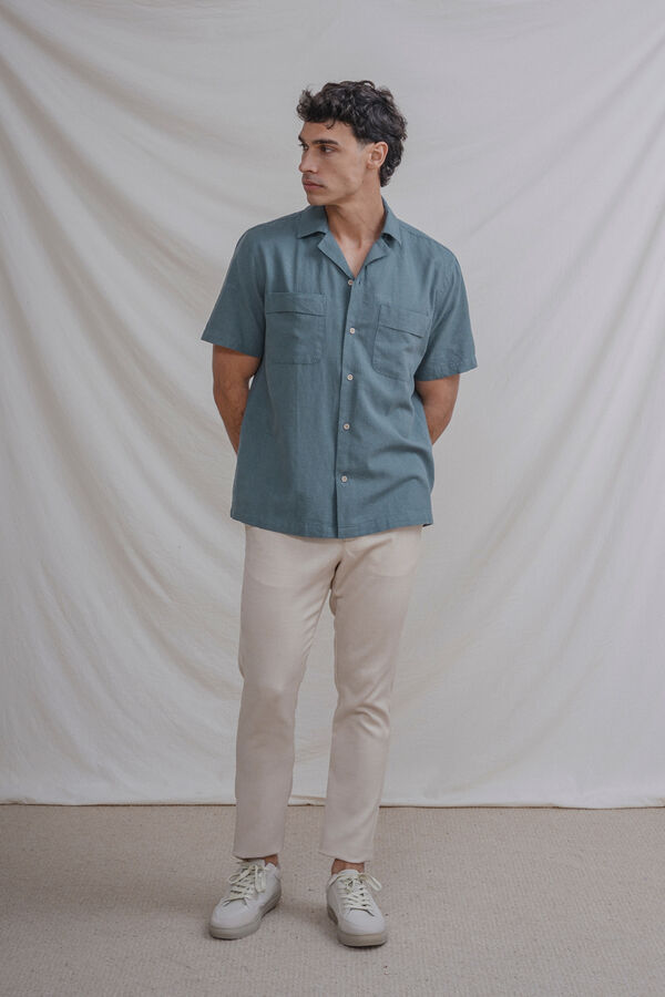 Celopman Linen short sleeve shirt green
