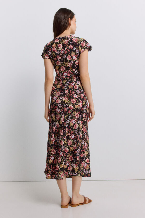 Springfield Printed lace midi dress pink