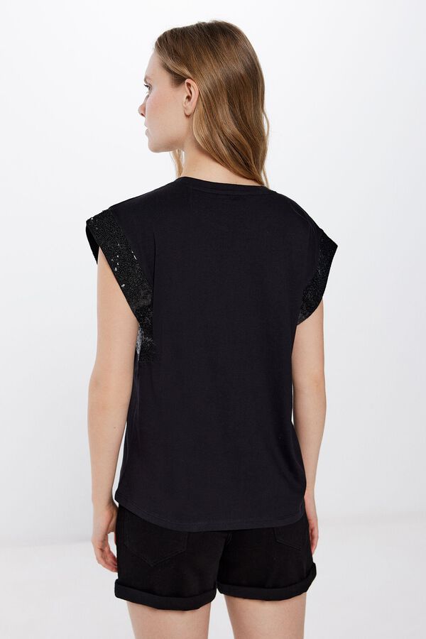 Springfield Short-sleeved sequinned T-shirt black