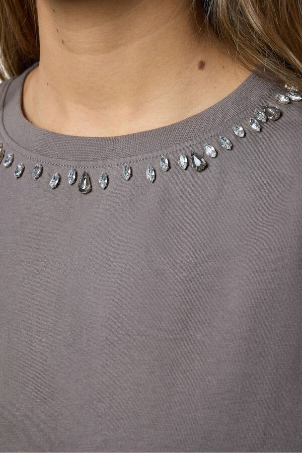 Noisy May T-shirt com gola de joia cinzento