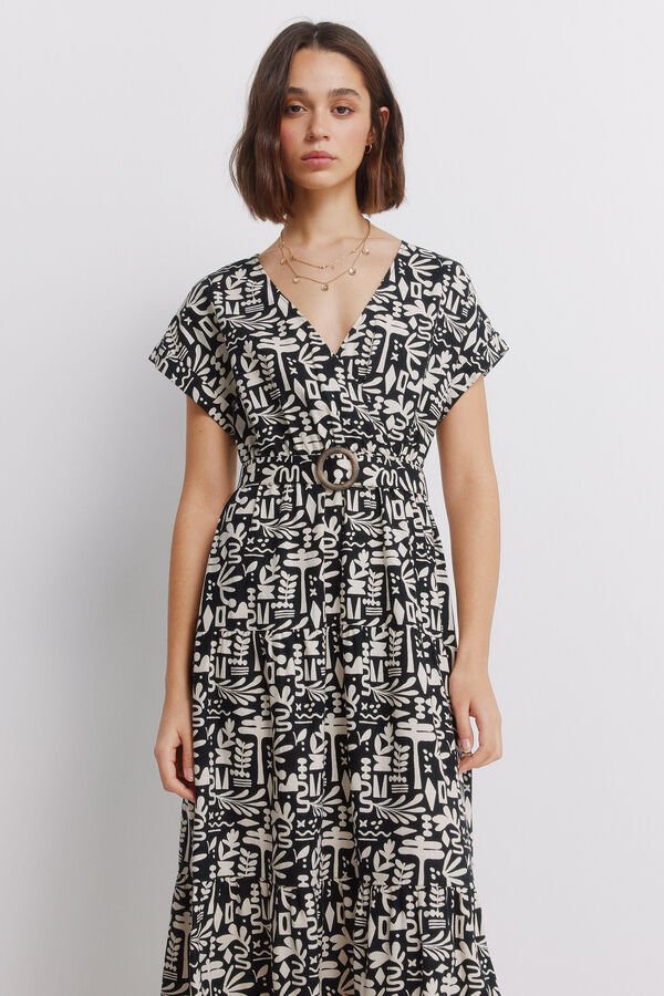 Springfield Linen buckle wrap dress black