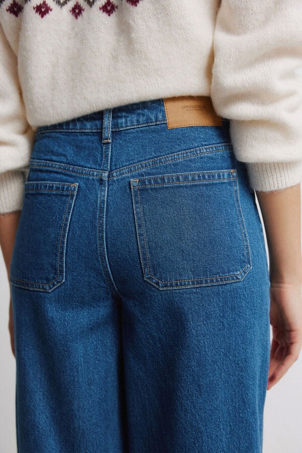 Springfield Super wide jeans with patch pockets blue